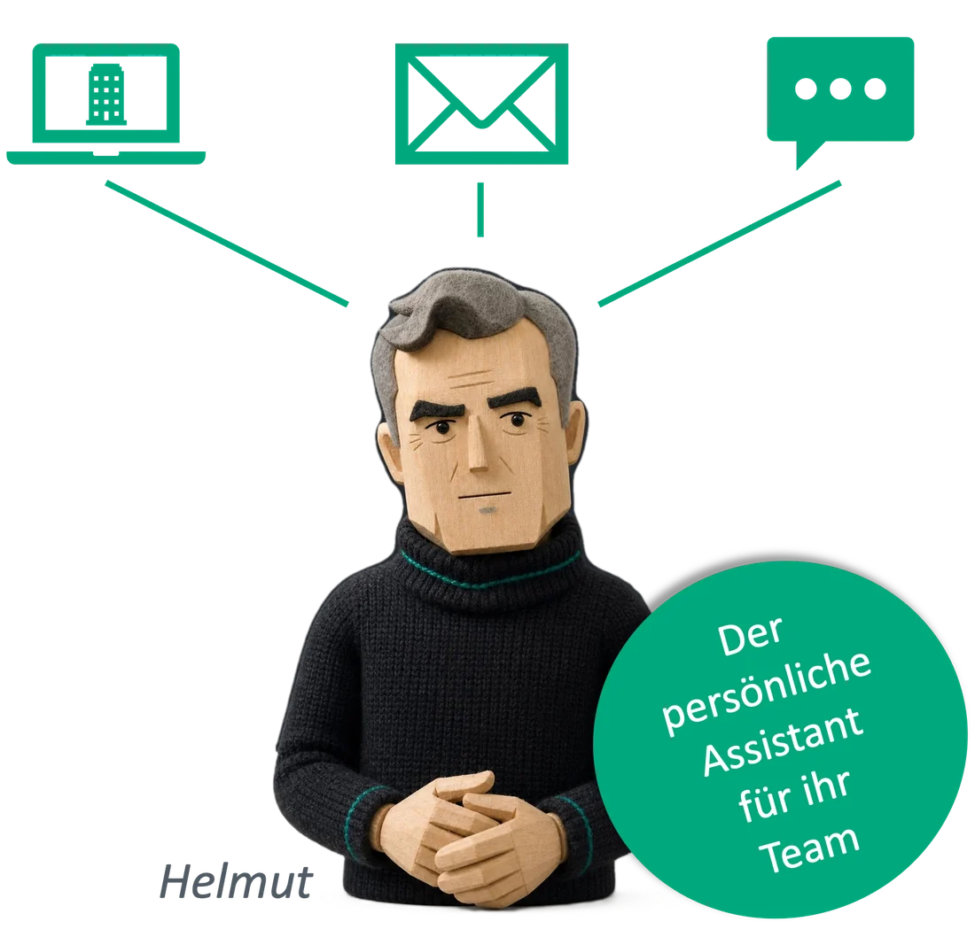 Helmut, der persönliche Assistent, verbunden mit Verwaltungssoftware, E-Mail und Chat